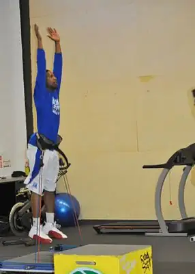 A player training on the VertiMax at the Academy